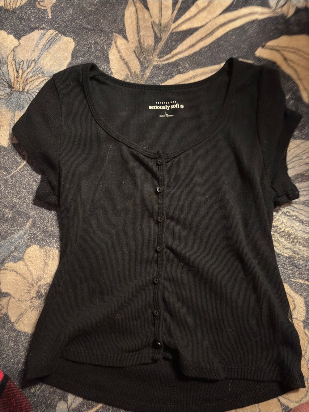 Aeropostale Black Seriously Soft Button-Front Short Sleeve Top